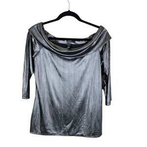 NWT City Streets Shimmering Off Shoulder Black Silver Top Large